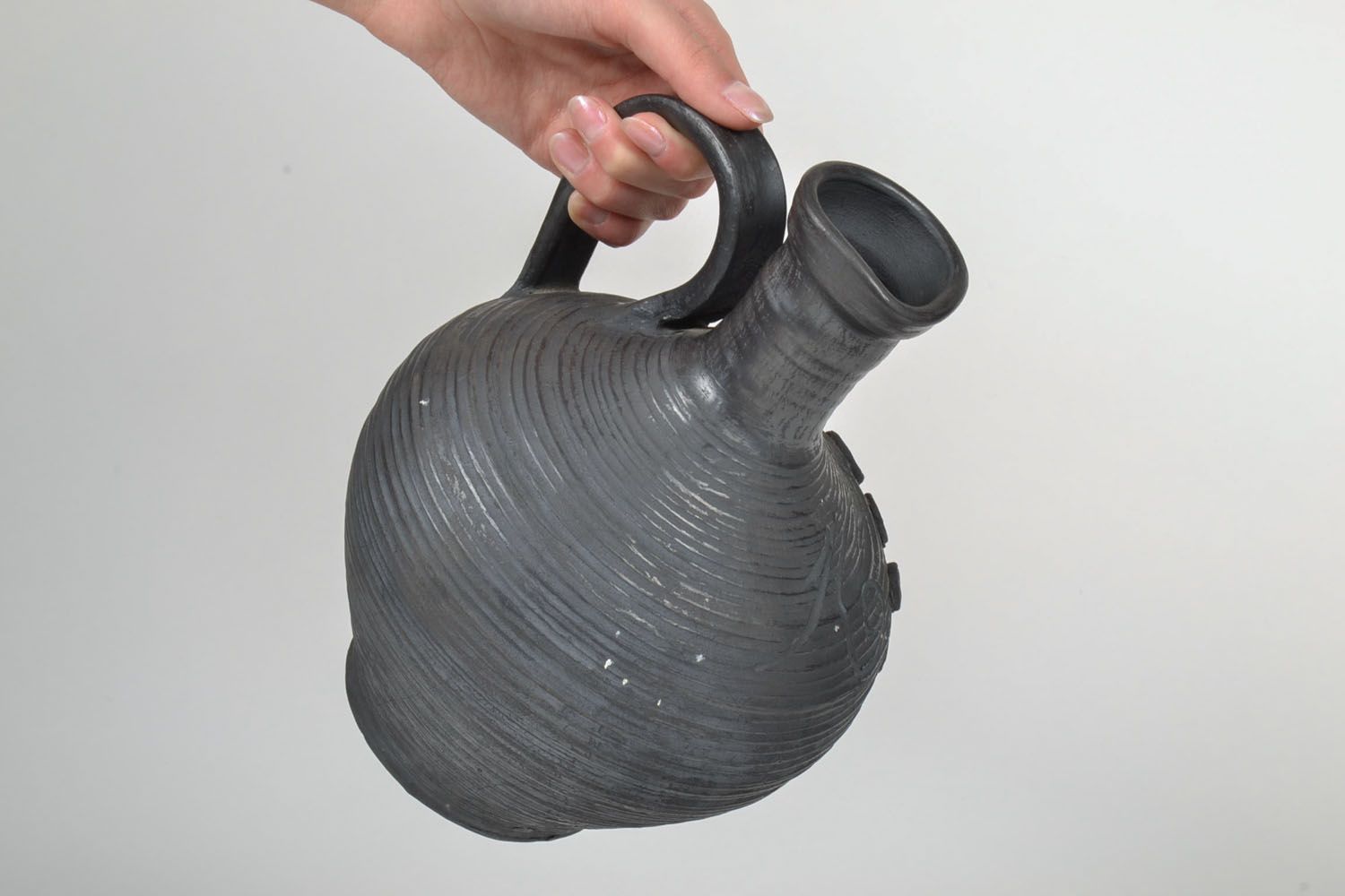 40 oz black wine ceramic handmade wine carafe with handle 2,9 lb photo 5