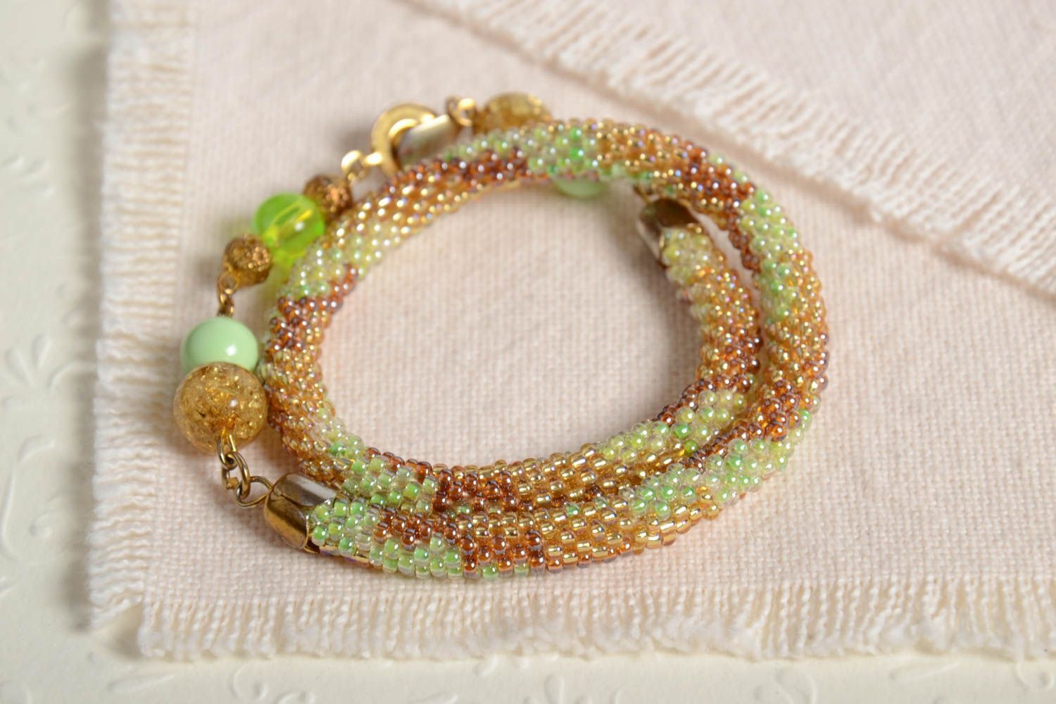 Two-row handmade beaded cord bracelet double wrap wrist bracelet gifts for her photo 1