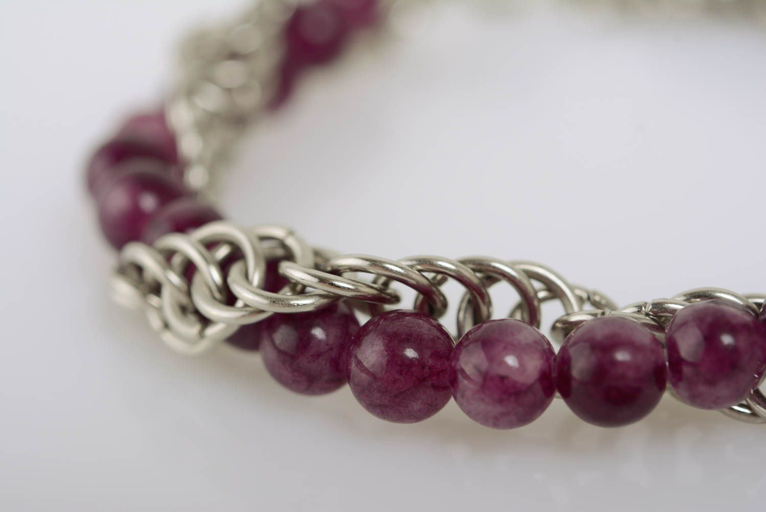 Designer bracelet with amethyst chain mail weaving handmade beautiful accessory photo 2