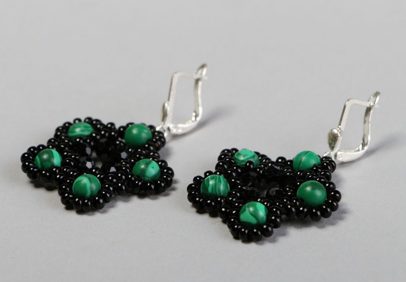 Earrings made of Czech beads and malachite photo 1