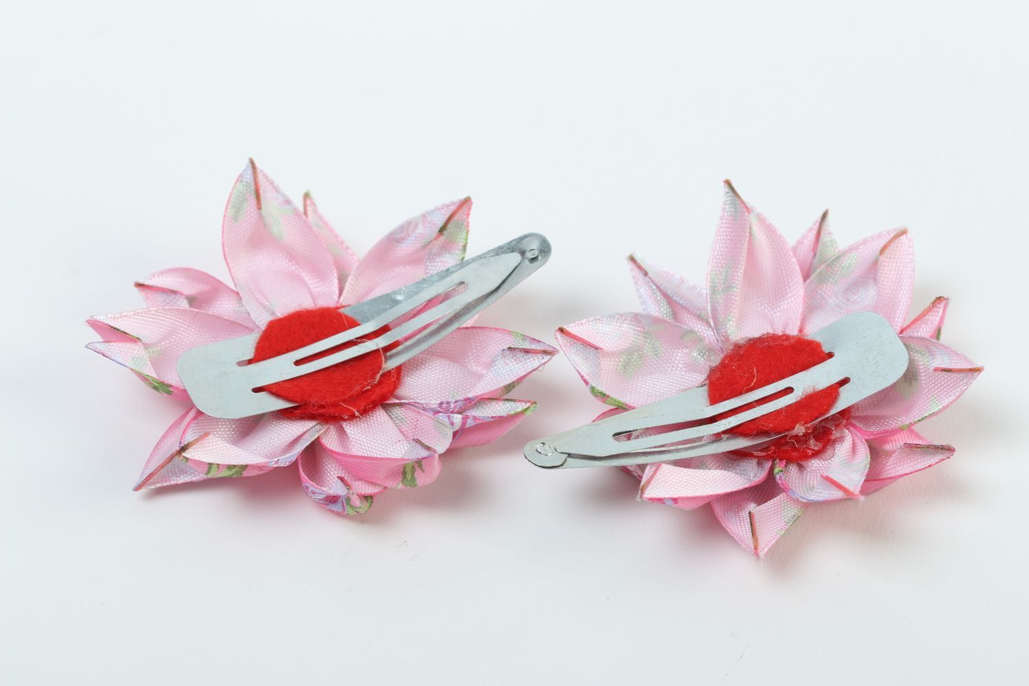 Stylish handmade flower barrettes 2 pieces hair clip kanzashi flower gift ideas photo 4