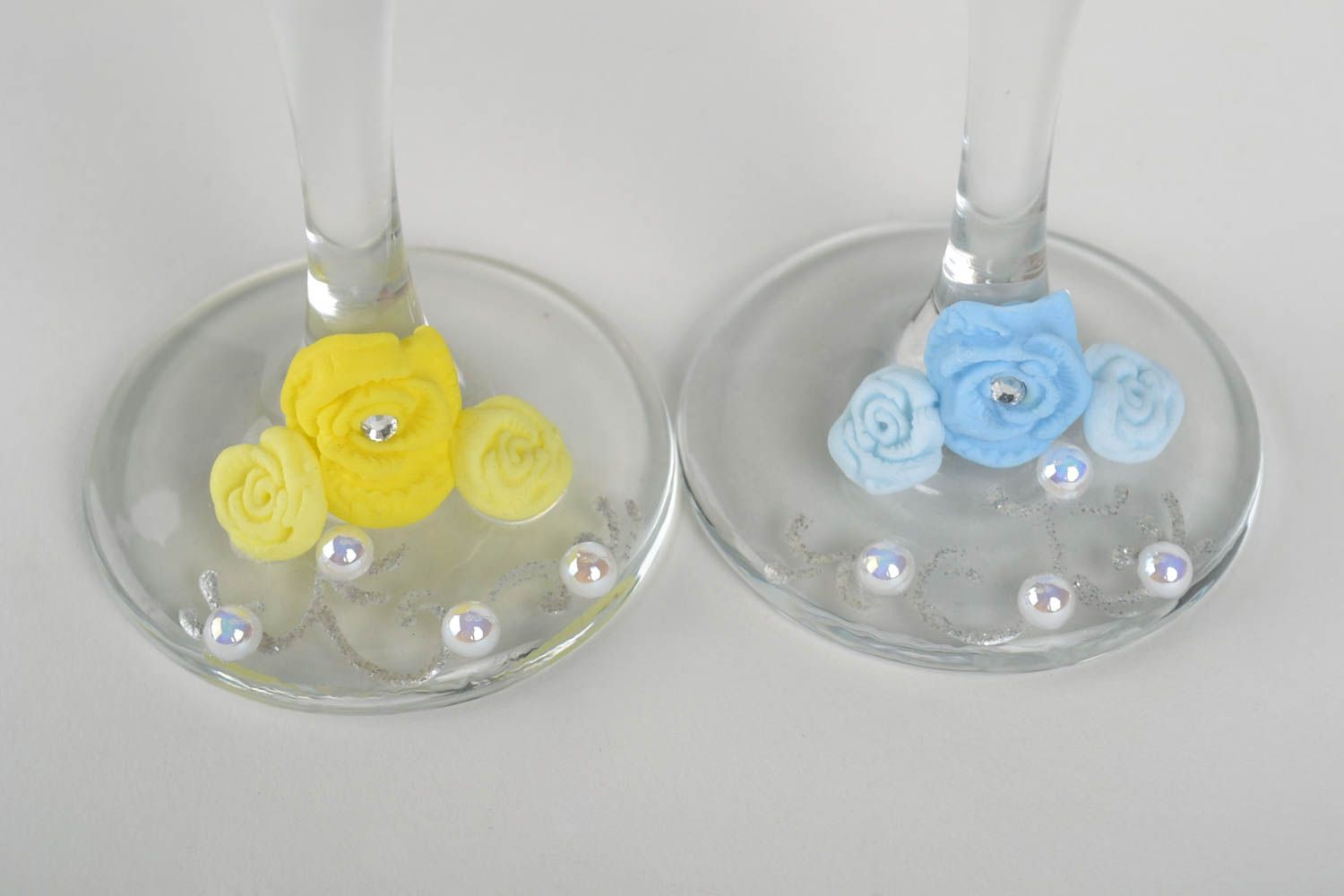 Handmade polymer clay wedding glasses designer accessories for bride and groom photo 4