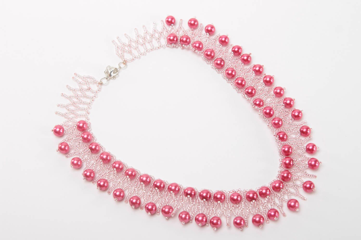 Collier perles de rocaille roses Bijou fait main de design Idée cadeau femme photo 2