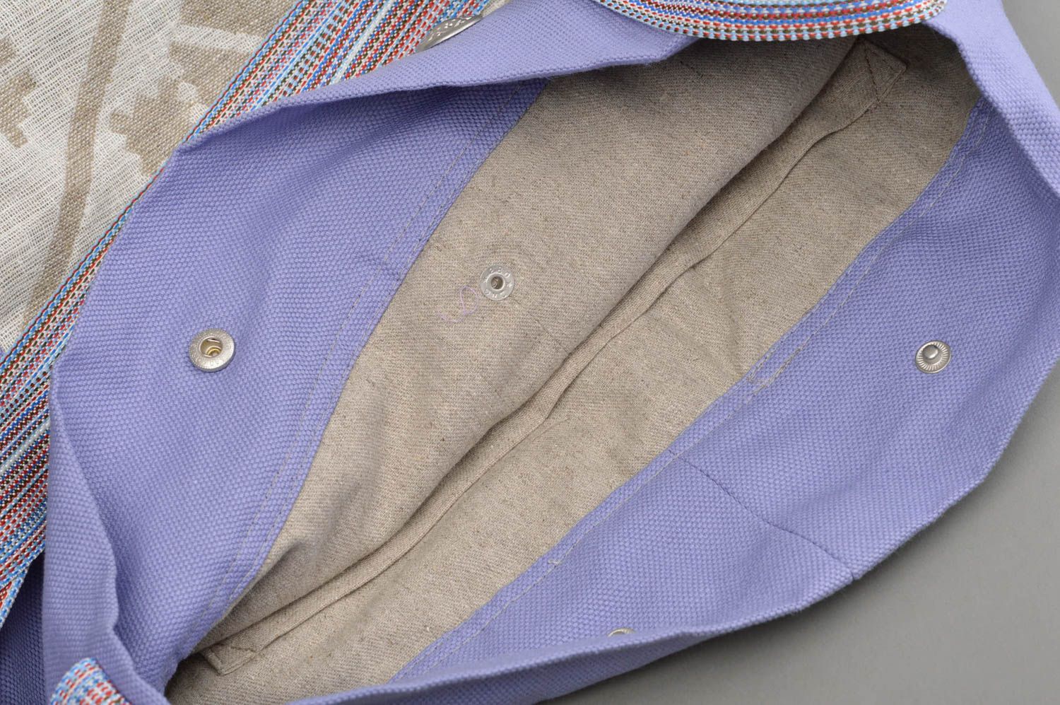 Sac en tissu fait main en lin et coton avec bandoulière avec pochette intérieure photo 4