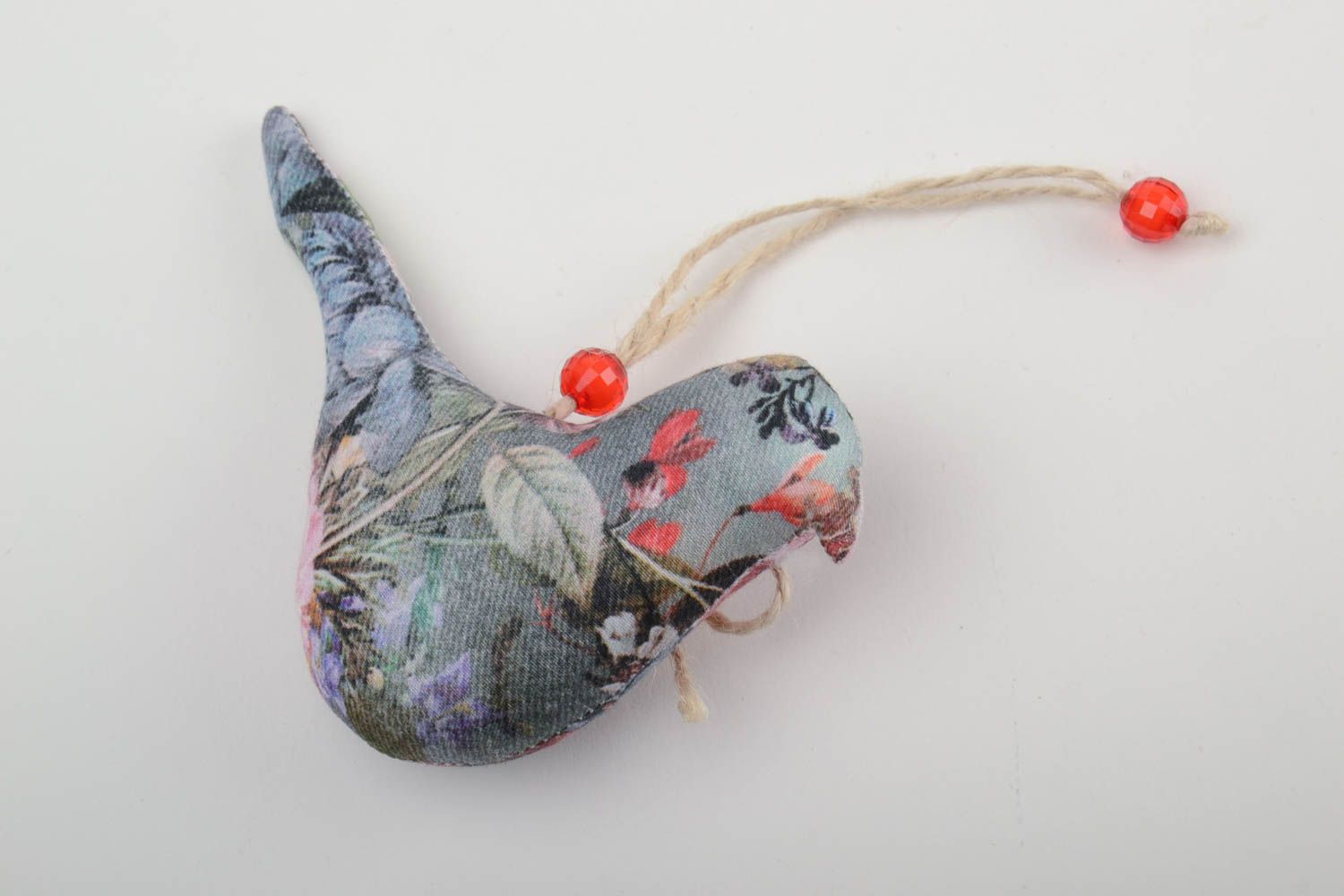 Beautiful handmade designer cotton fabric interior pendant toy bird with print photo 3