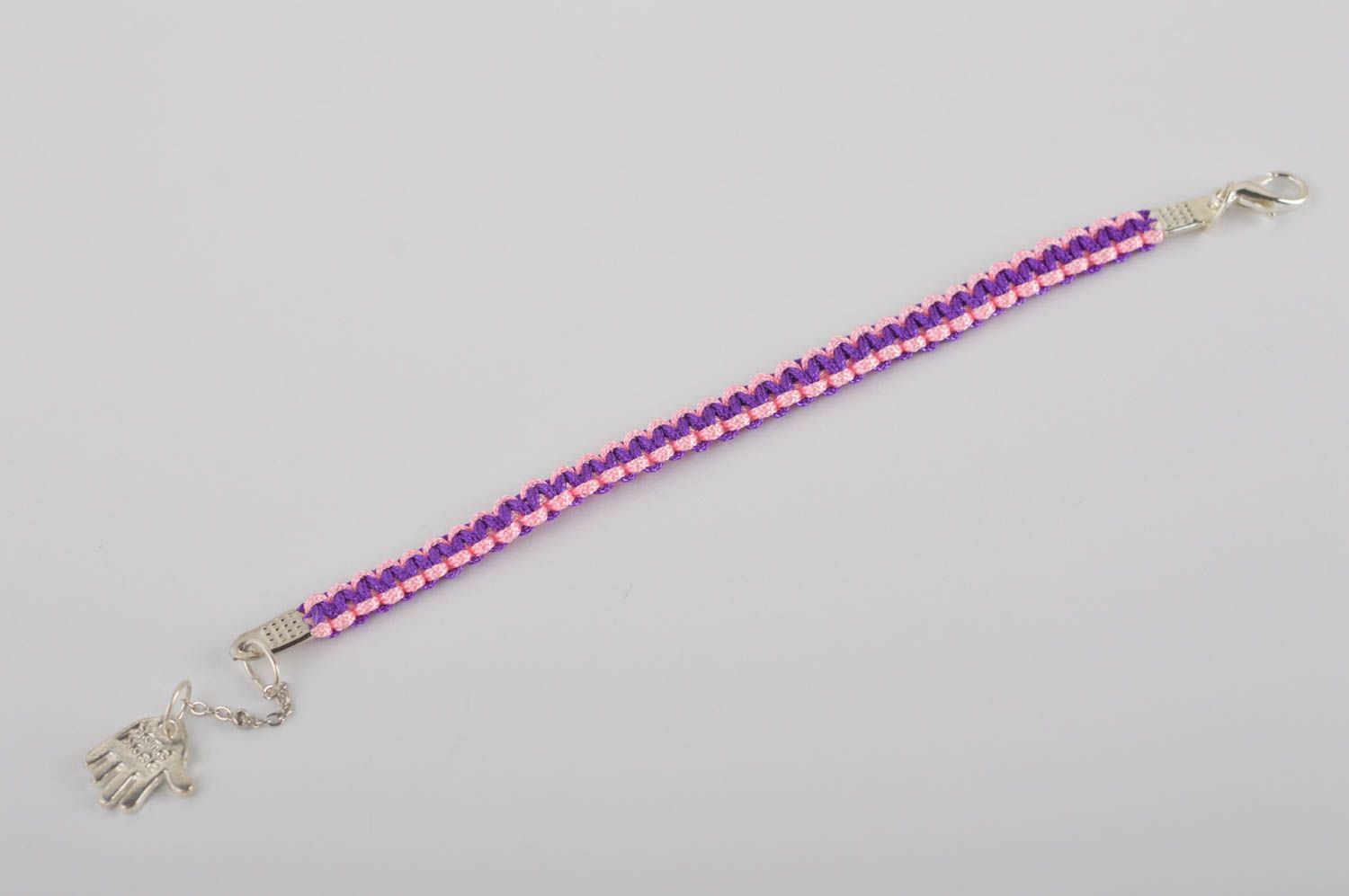 Bracelet textile Bijou fait main tressé violet rose Accessoire fille design photo 2