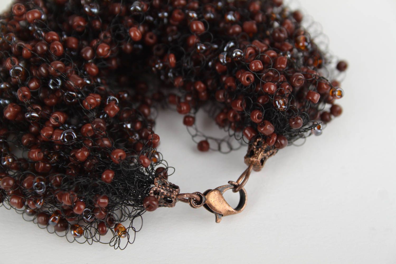 Bracelet perles rocaille brun Bijou fait main design large Accessoire femme photo 3