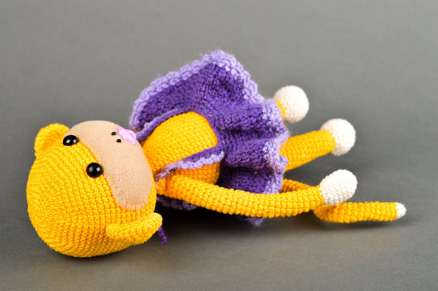 Jouet singe jaune Peluche faite main tricot au crochet Cadeau pour enfant photo 4