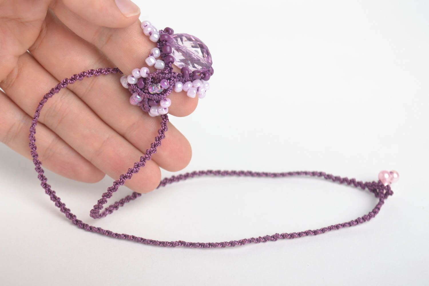Handmade textile pendant unusual jewelry set beaded ring cute accessories photo 5