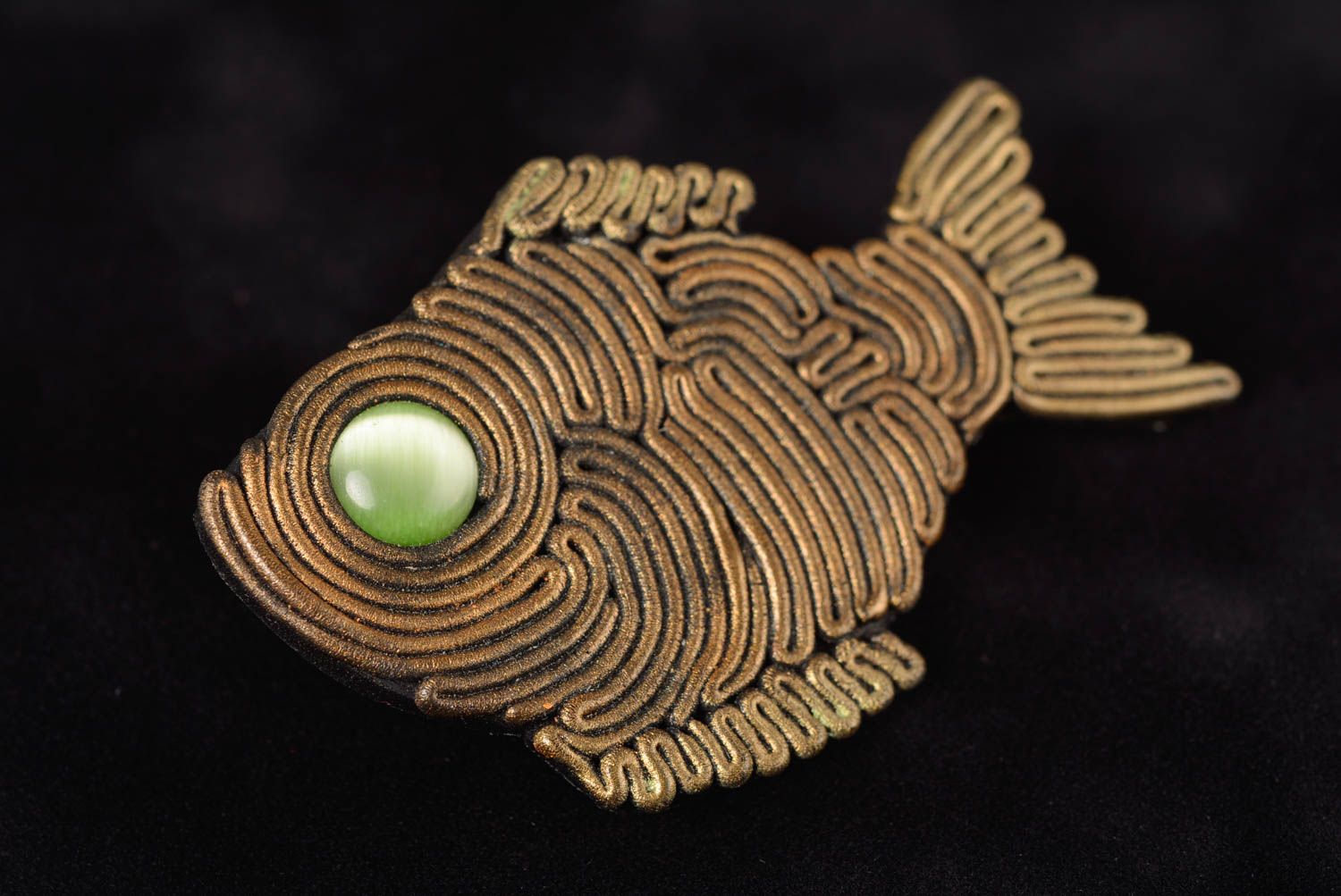 Beautiful handmade brooch of polymer clay in the shape of fish with bead photo 5