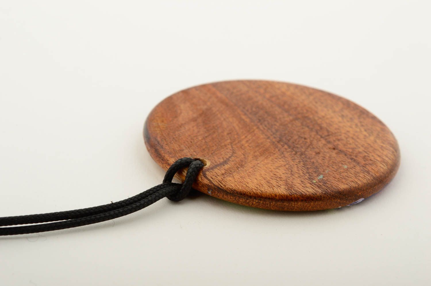 Handmade designer pendant unusual wooden pendant round accessory in eco style photo 5
