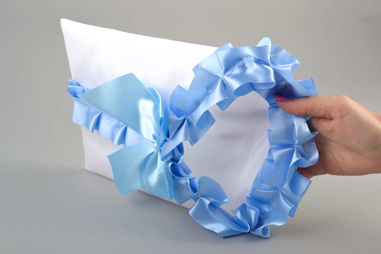 Money envelope is made of satin. It is created in white and blue color. Wedding envelope for money will help newlyweds collect enough money. The product is very beautiful and unusual. It will certainly be enjoyed by the guests. Celebrate important life ev photo 2