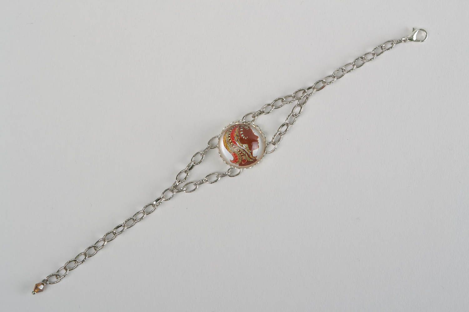 Bracelet chaîne métallique fait main avec verre original cadeau pour Vierge photo 3