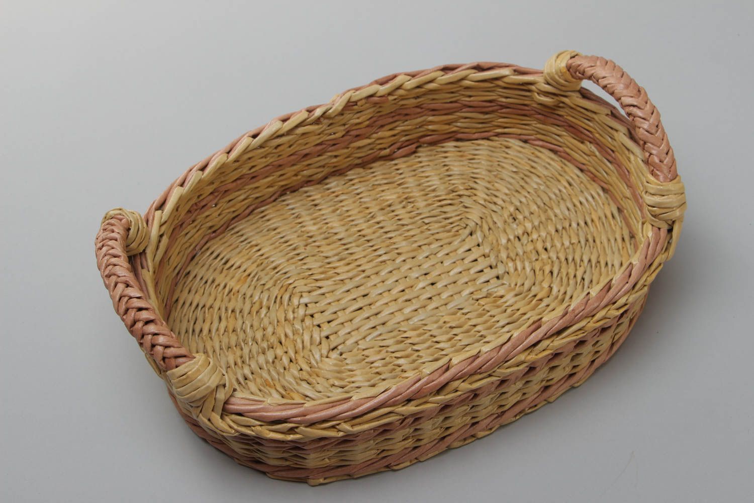 Handmade woven small  paper tray for breakfast with two handles home decor photo 2