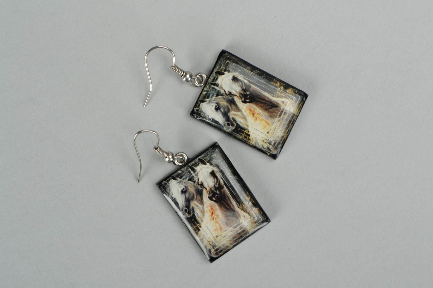 Polymer clay earrings White Horses photo 3
