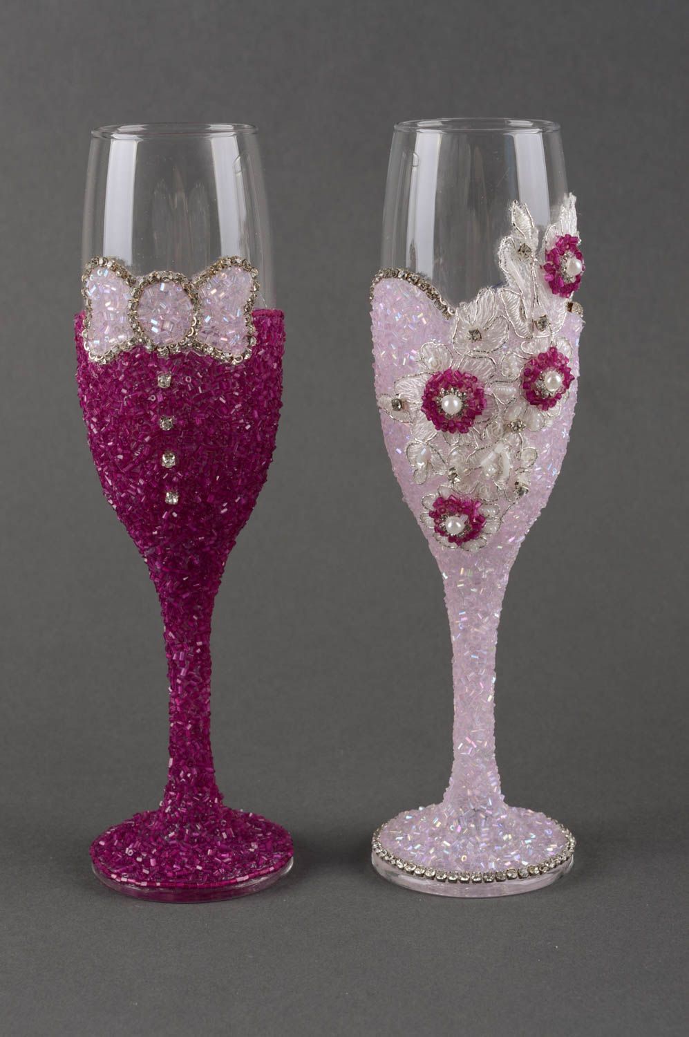 Свадебные бокалы изделия ручной работы авторские бокалы фиолетовый блеск фото 2