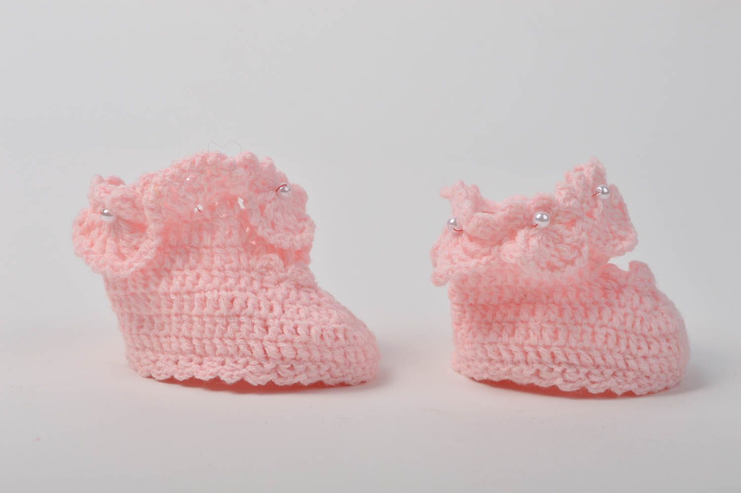 Handgefertigte Schuhe gehäkelte Babyschuhe Geschenk für Kleinkinder schön rosa foto 3