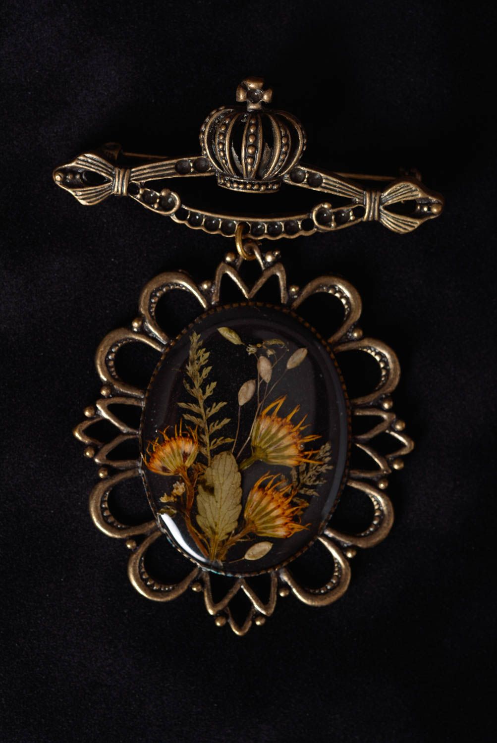 Beautiful vintage handmade botanical brooch coated with epoxy photo 5