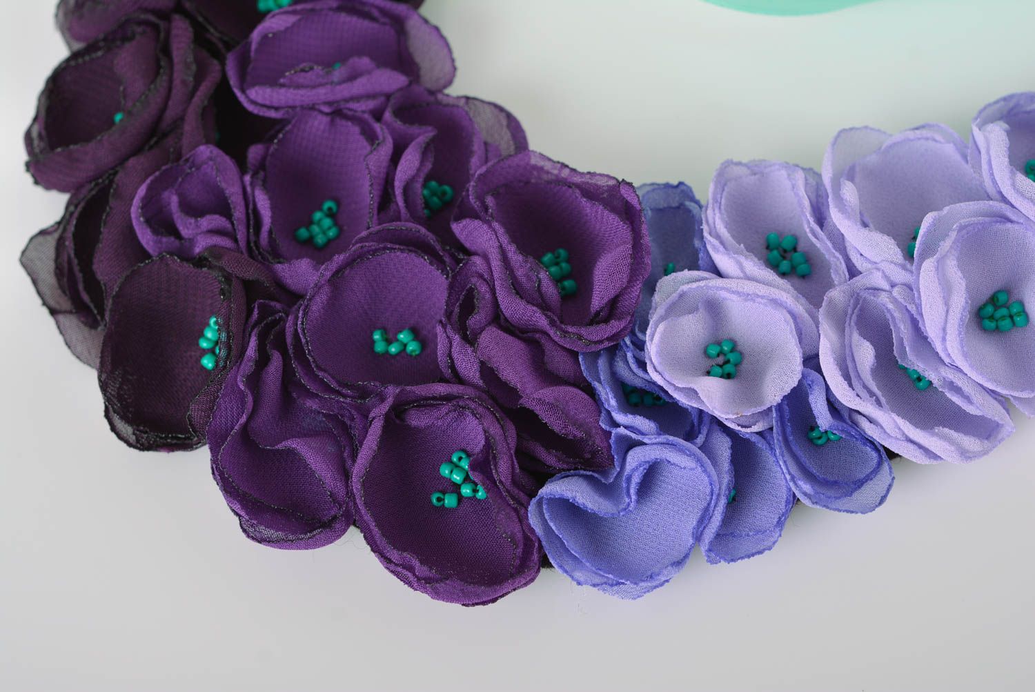 Handmade massive textile necklace flower elegant necklace violet jewelry photo 3