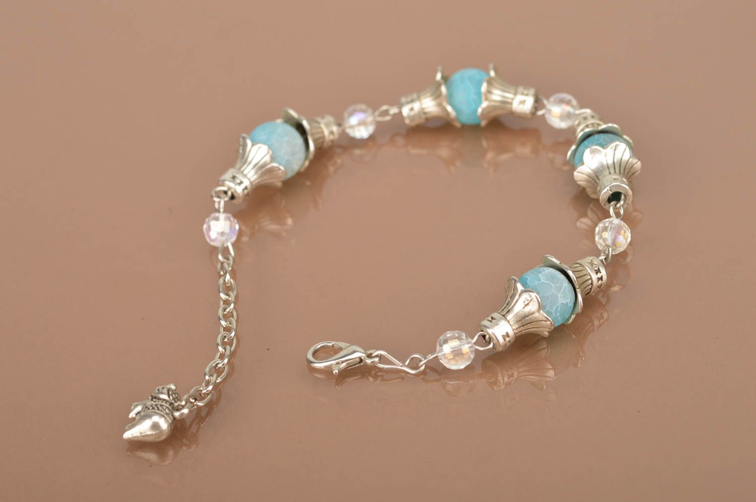 Bracelet bleu clair perles fantaisie métal accessoire fait main Gouttes photo 8