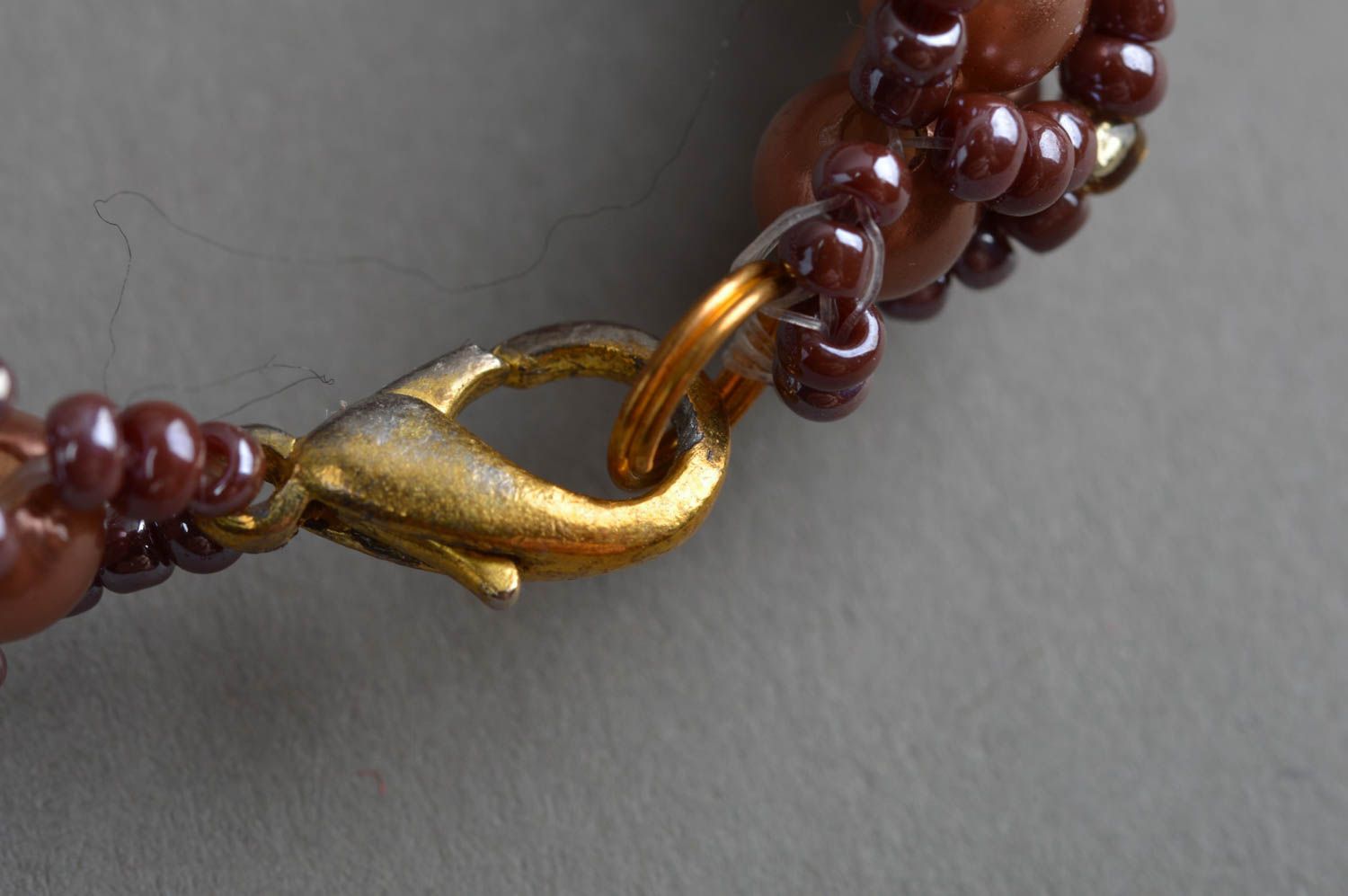 Bracelet en perles de rocaille et perles fantaisie fait main brun pour femme photo 3