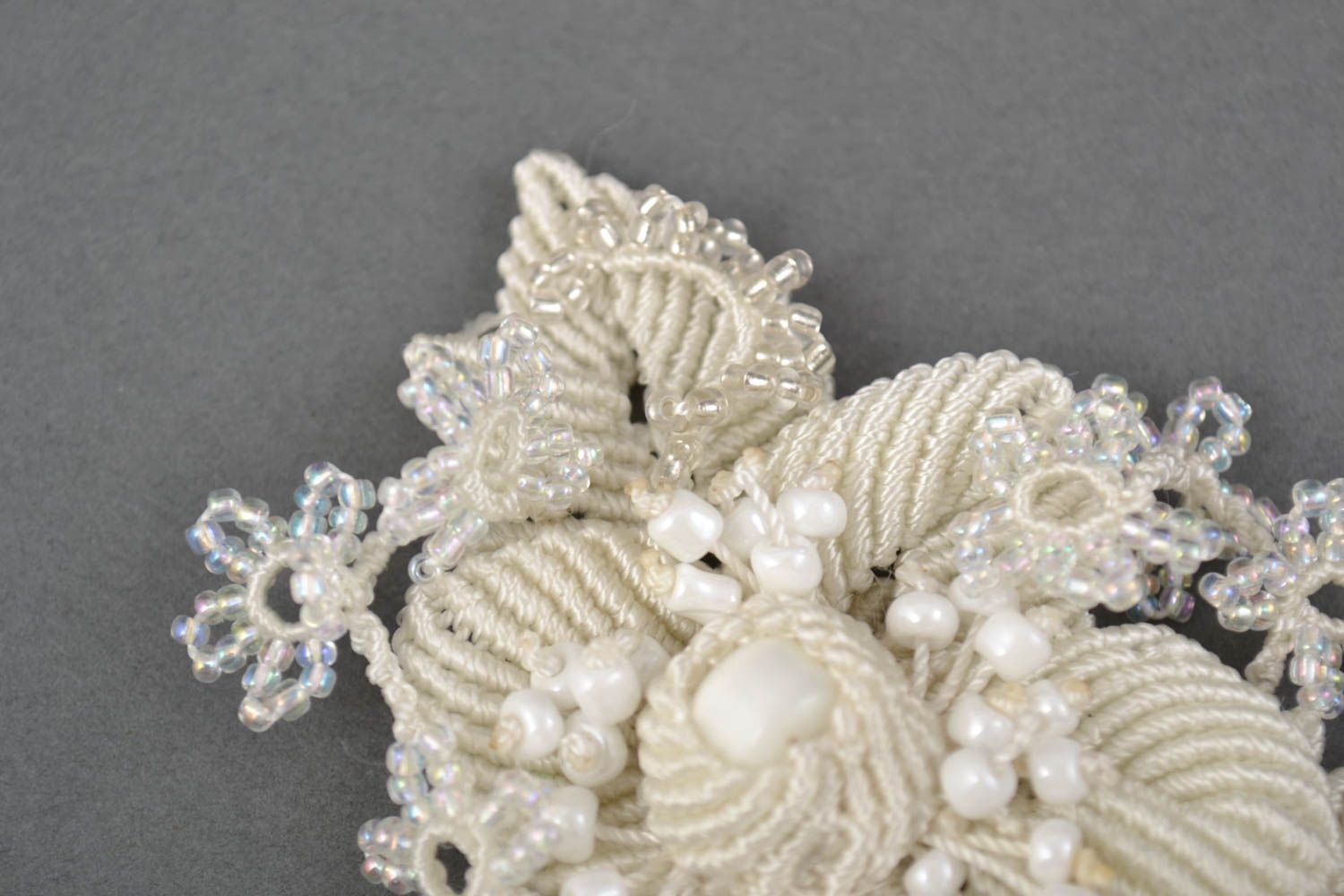 Fleur macramé faite main Fourniture bijoux blanche pour broche Loisirs créatifs photo 5