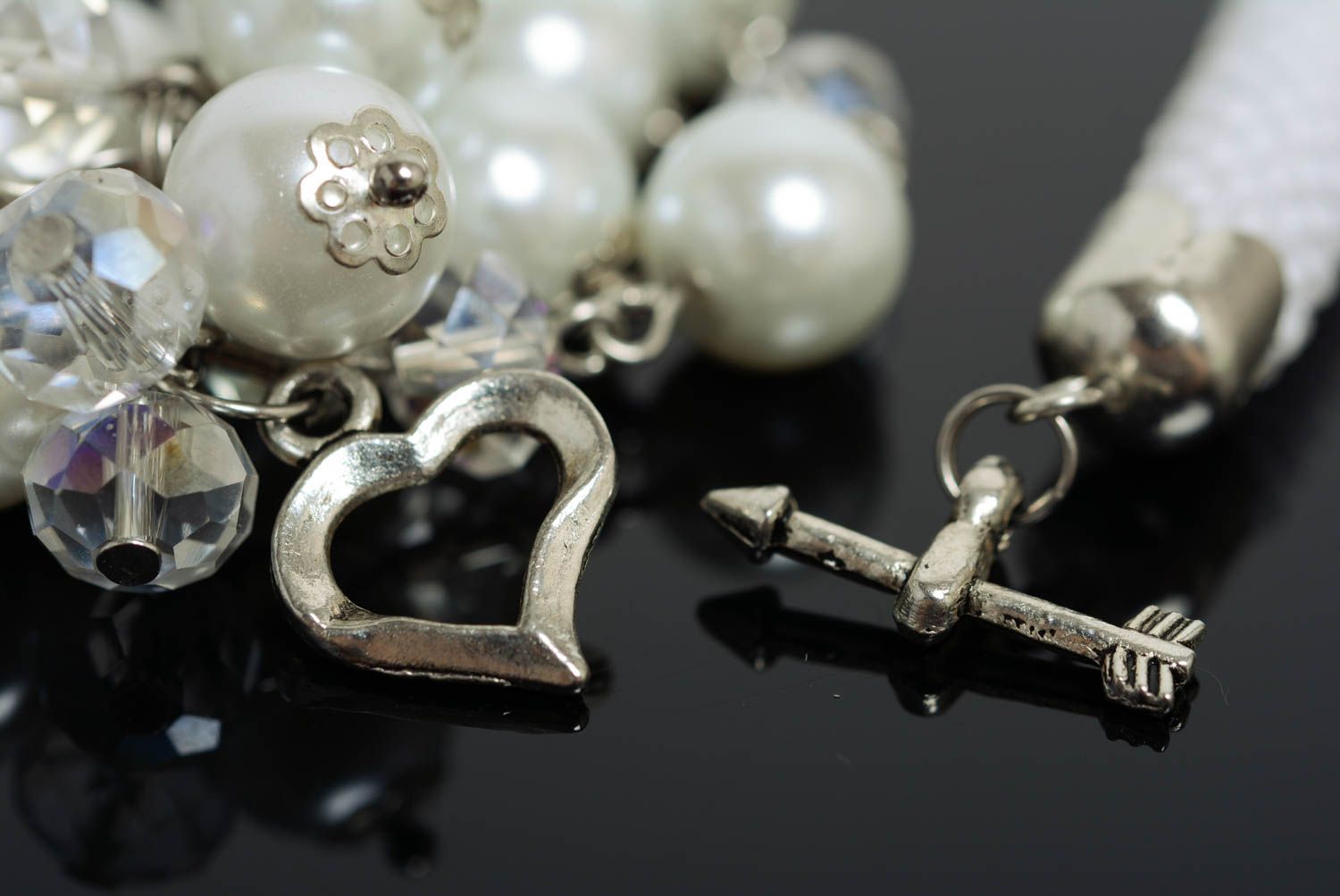 Evening white handmade designer beaded necklace unusual gentle photo 5