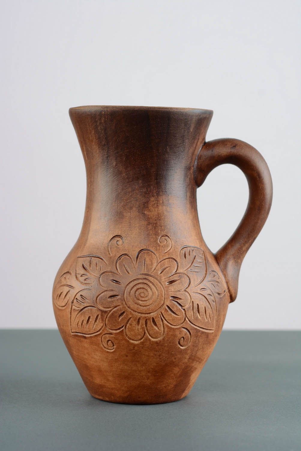 45 oz ceramic handmade pitcher with floral pattern in brown color 1,7 lb photo 3