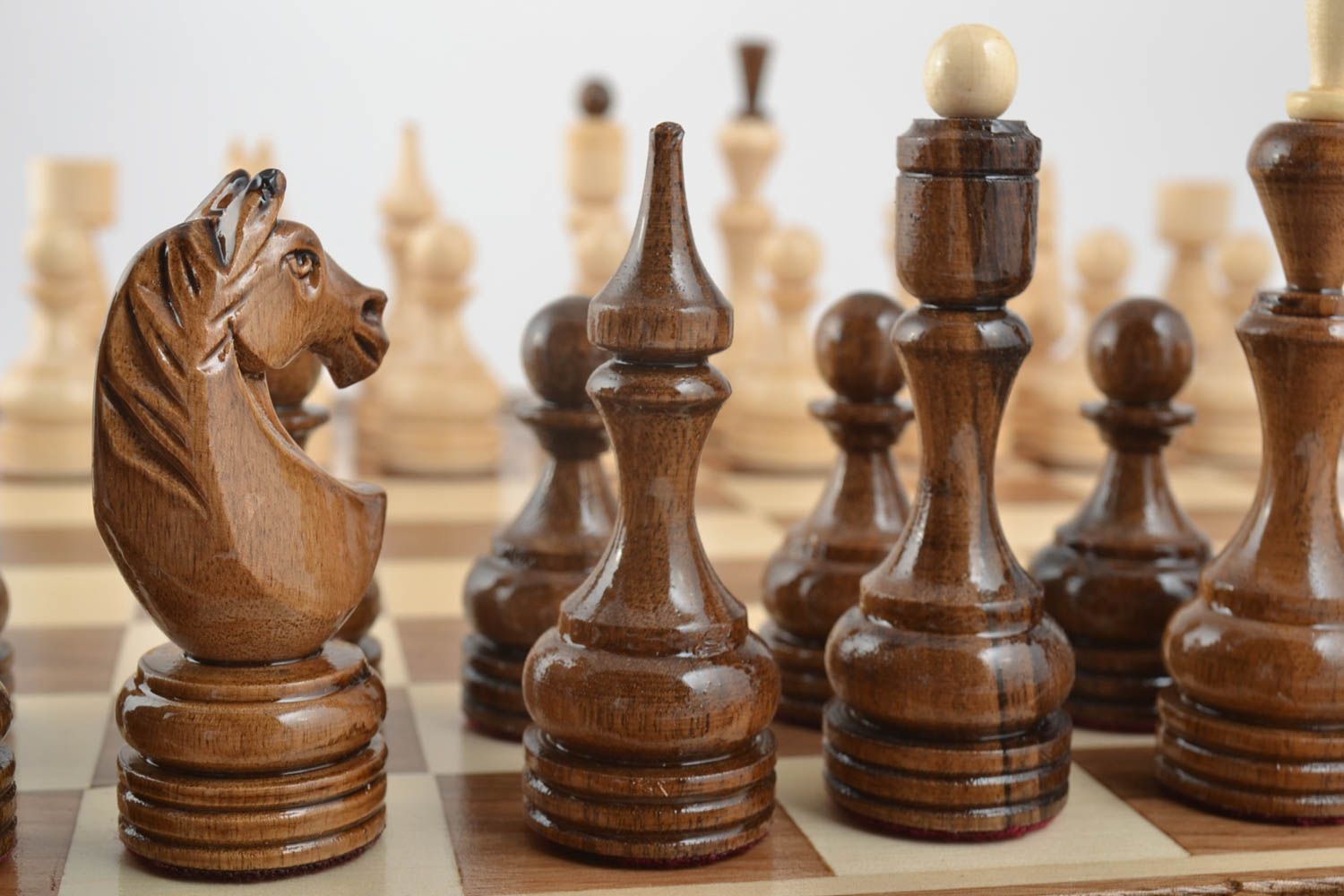 Unusual handmade wooden chessmen chess pieces board games best gifts for him photo 1