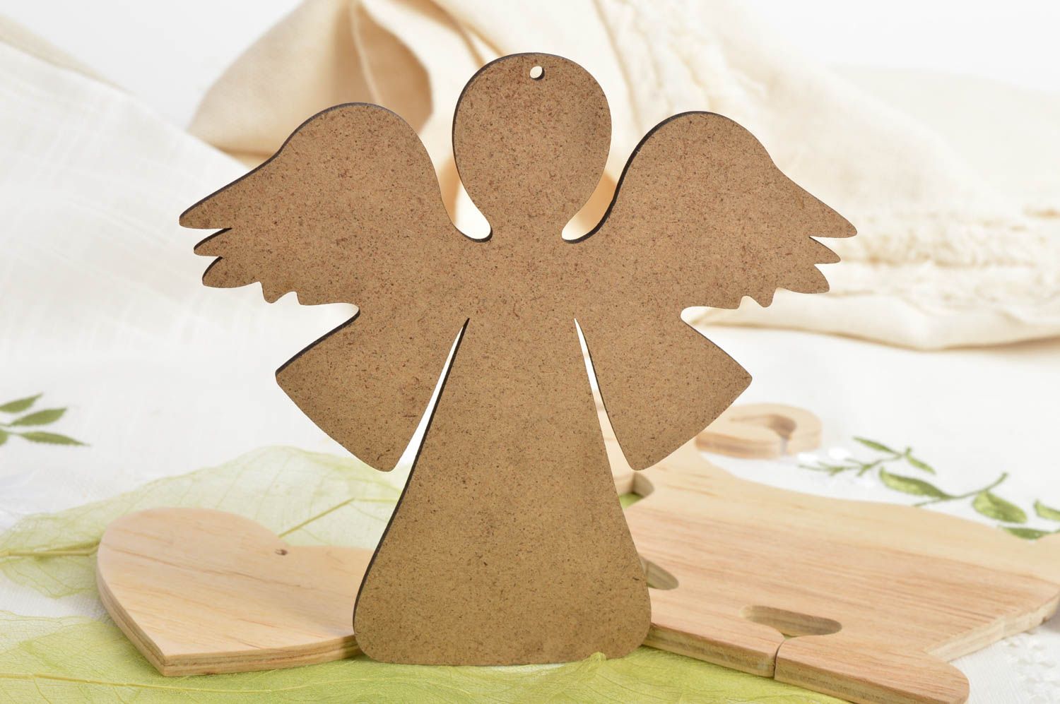 Small handmade MDF craft blank for creative work flat figurine of angel photo 1
