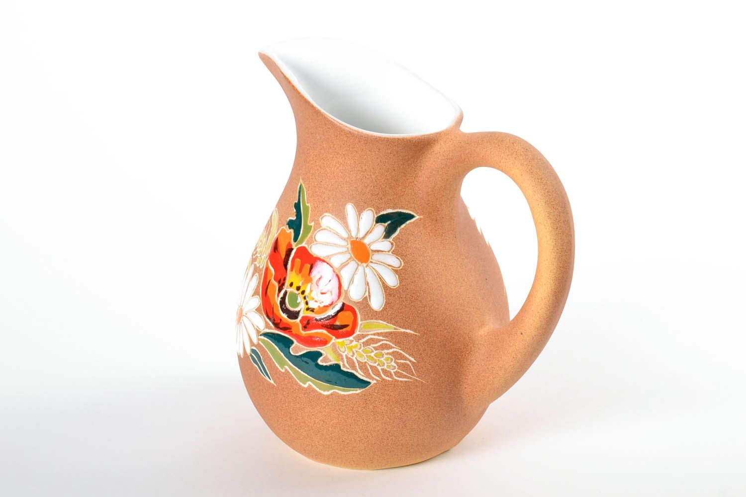 Handmade classic shape ceramic 100 oz water jug with handle and floral pattern 2,5 lb photo 4