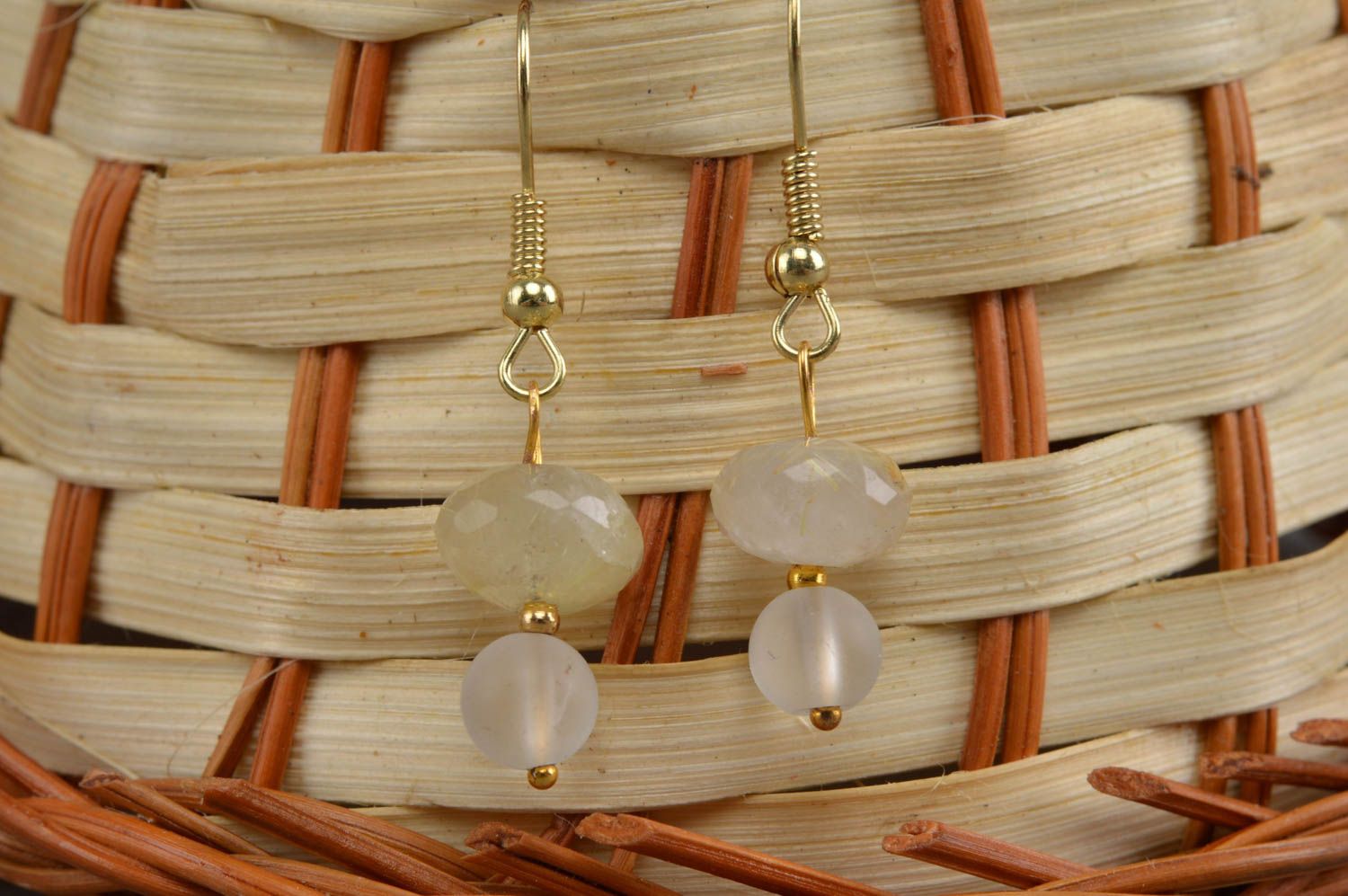 Handmade earrings with agate white designer accessories unusual jewelry photo 1