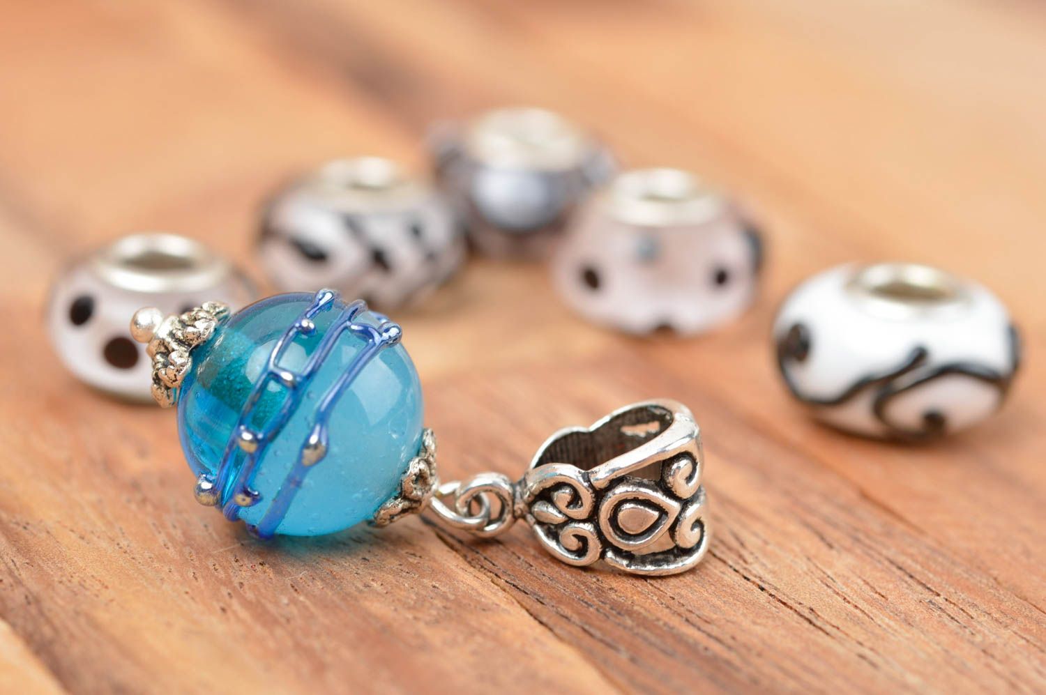 Handmade pendant women necklace glass pendant lampwork pendant blue deep photo 1