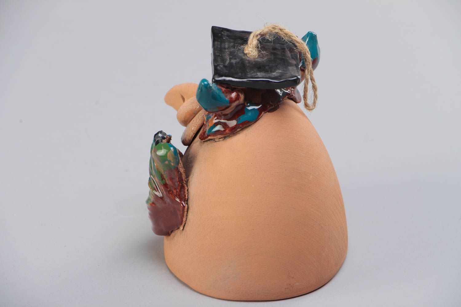 Авторский керамический колокольчик в виде фигурки совы разноцветный хенд мэйд  фото 3