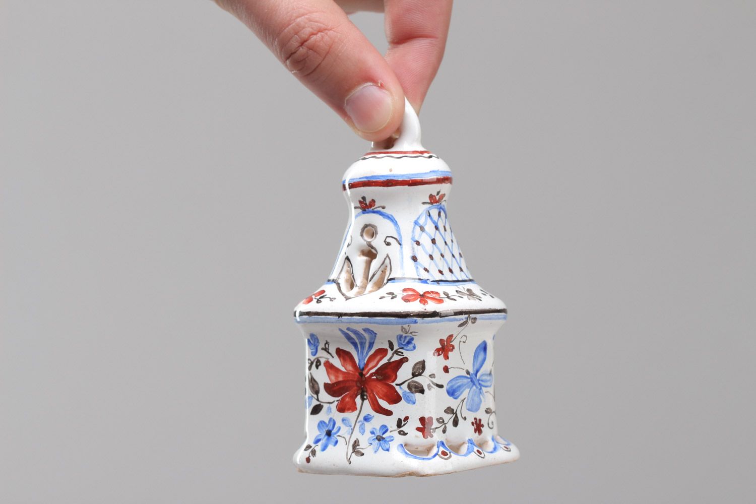 Small handmade painted ceramic figured bell photo 5