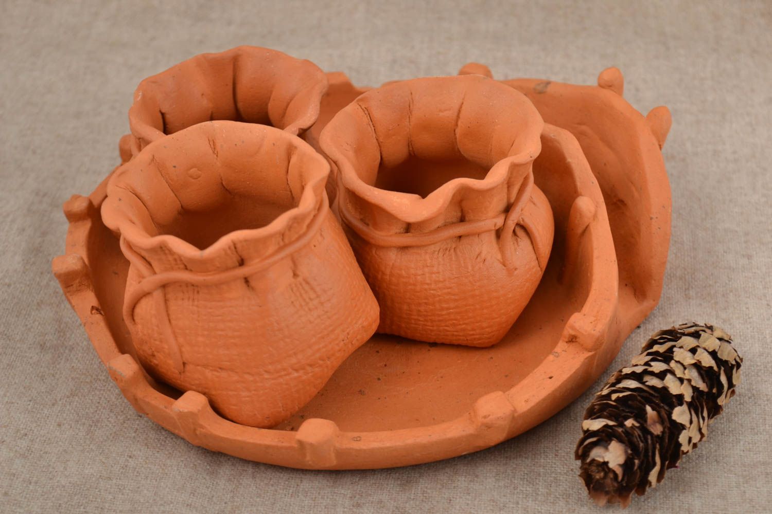 Handmade designer ceramic tableware set 4 pieces spice pots and napkin holder photo 1