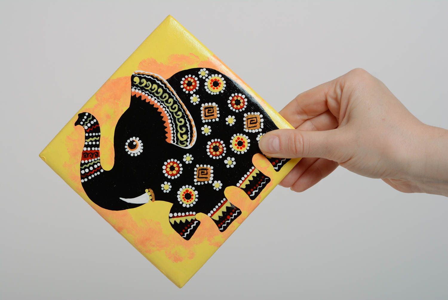Petit tableau déco éléphant en panneau de fibres peint à l'acrylique fait main photo 5