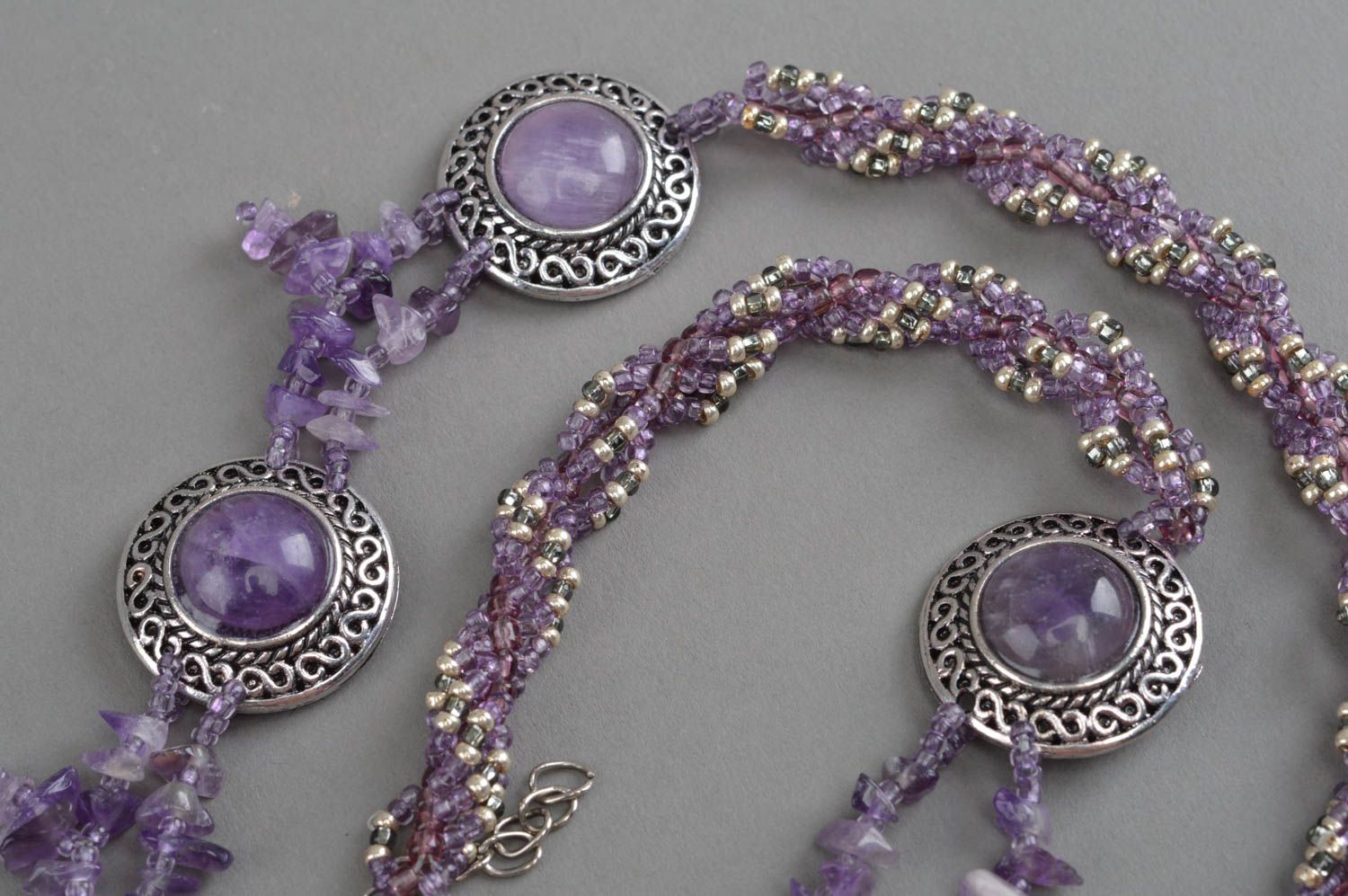 Unusual beautiful necklace with amethyst beaded jewelry stylish accessory photo 5