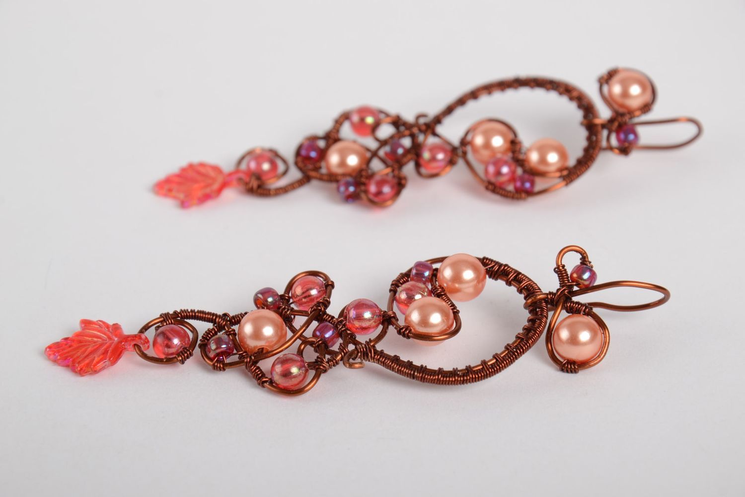 Handmade long beaded earrings designer dangling earrings pink jewelry photo 4