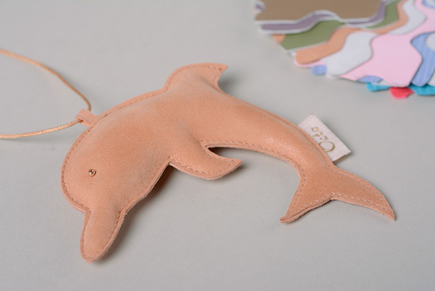 Handmade leather keychain or bag charm Pink Dolphin photo 5