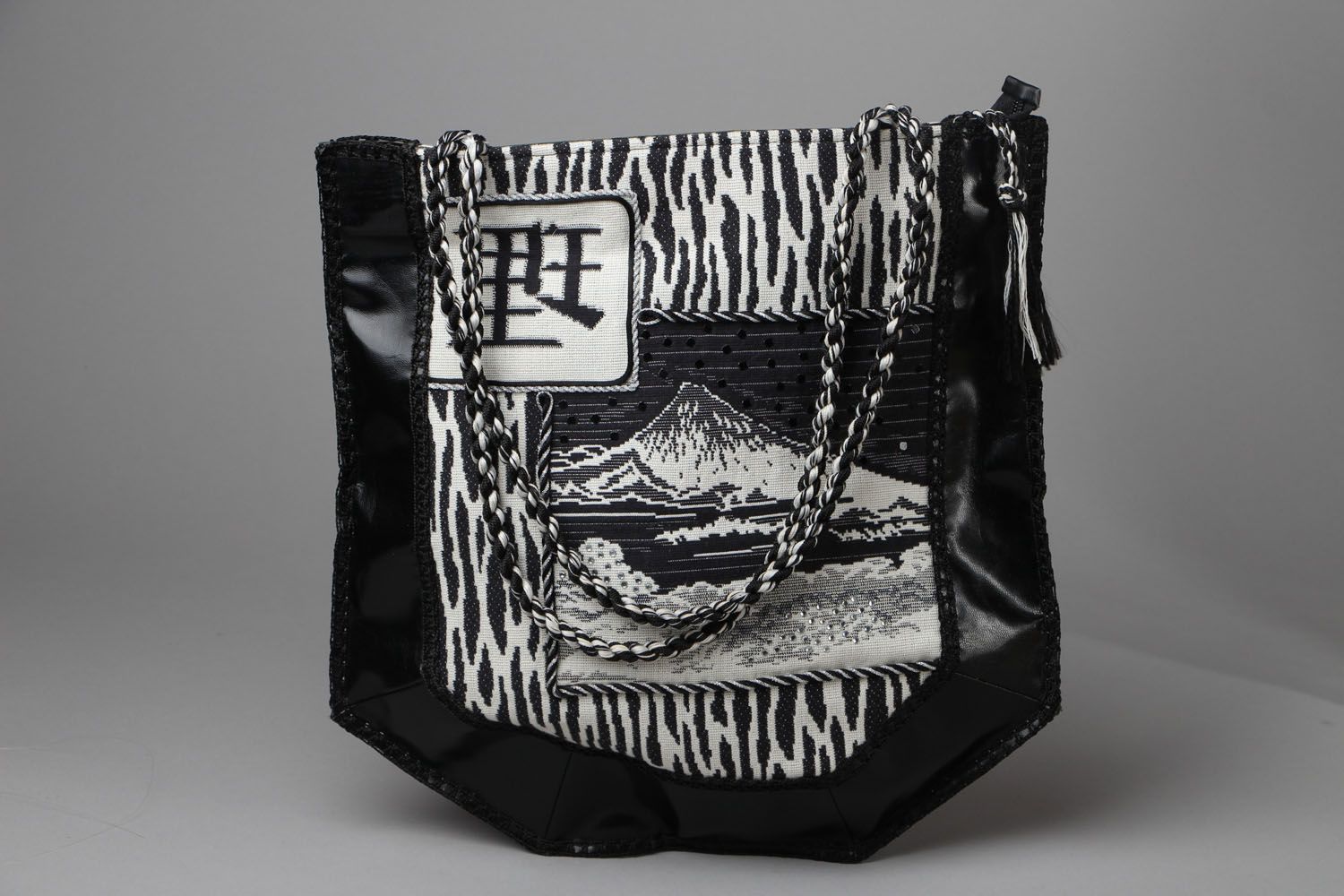 Leather bag with tapestry photo 1