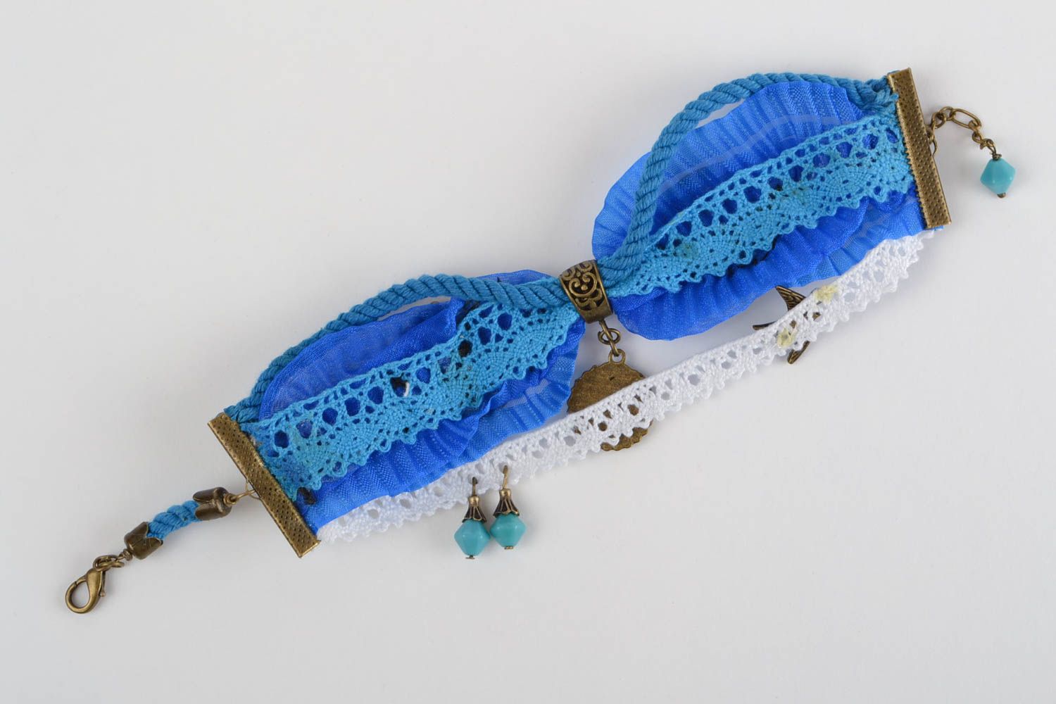 Pulsera de cintas hecha a mano azul accesorio para mujeres regalo original foto 5