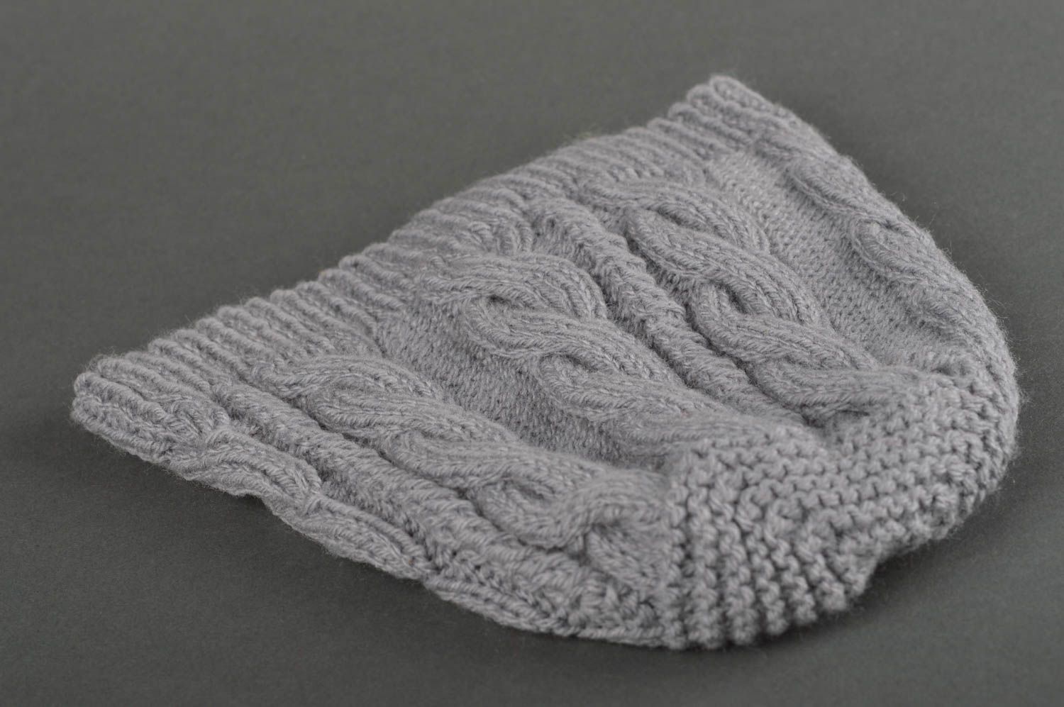 Bonnet tricot Chapeau au crochet fait main gris fils d'angora Vêtement enfant photo 5