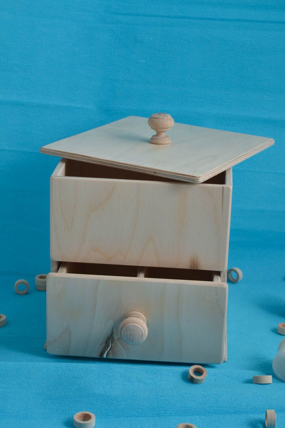 Boite avec tiroirs Commode miniature fait main en bois brut Boîte à décorer photo 1