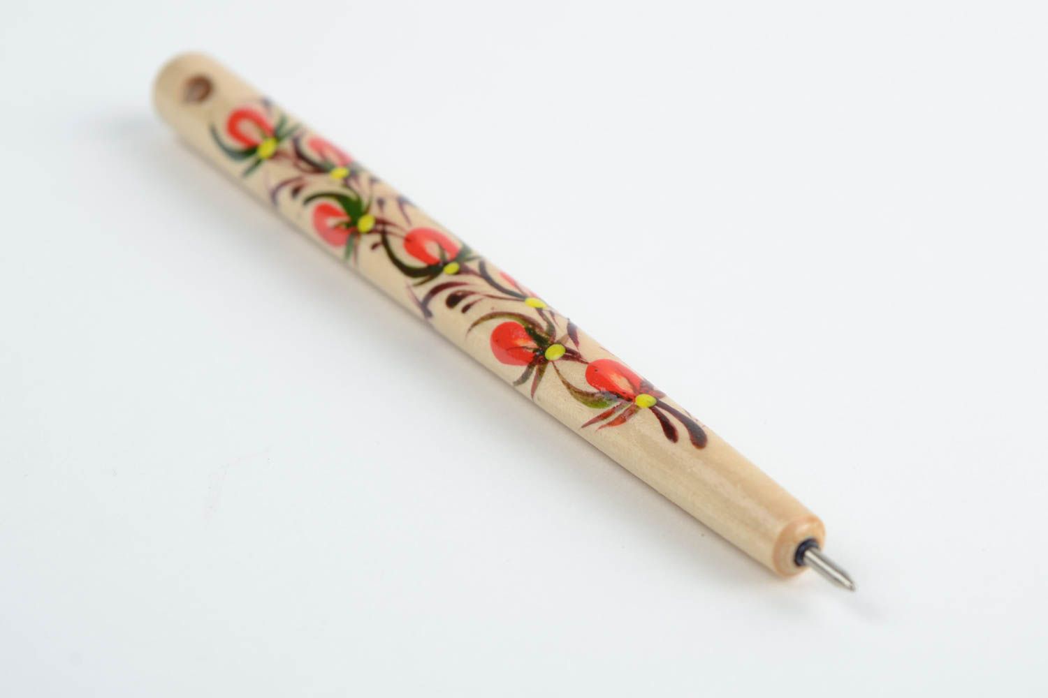 Деревянная ручка свисток с росписью светлая красивая оригинальная ручной работы фото 4