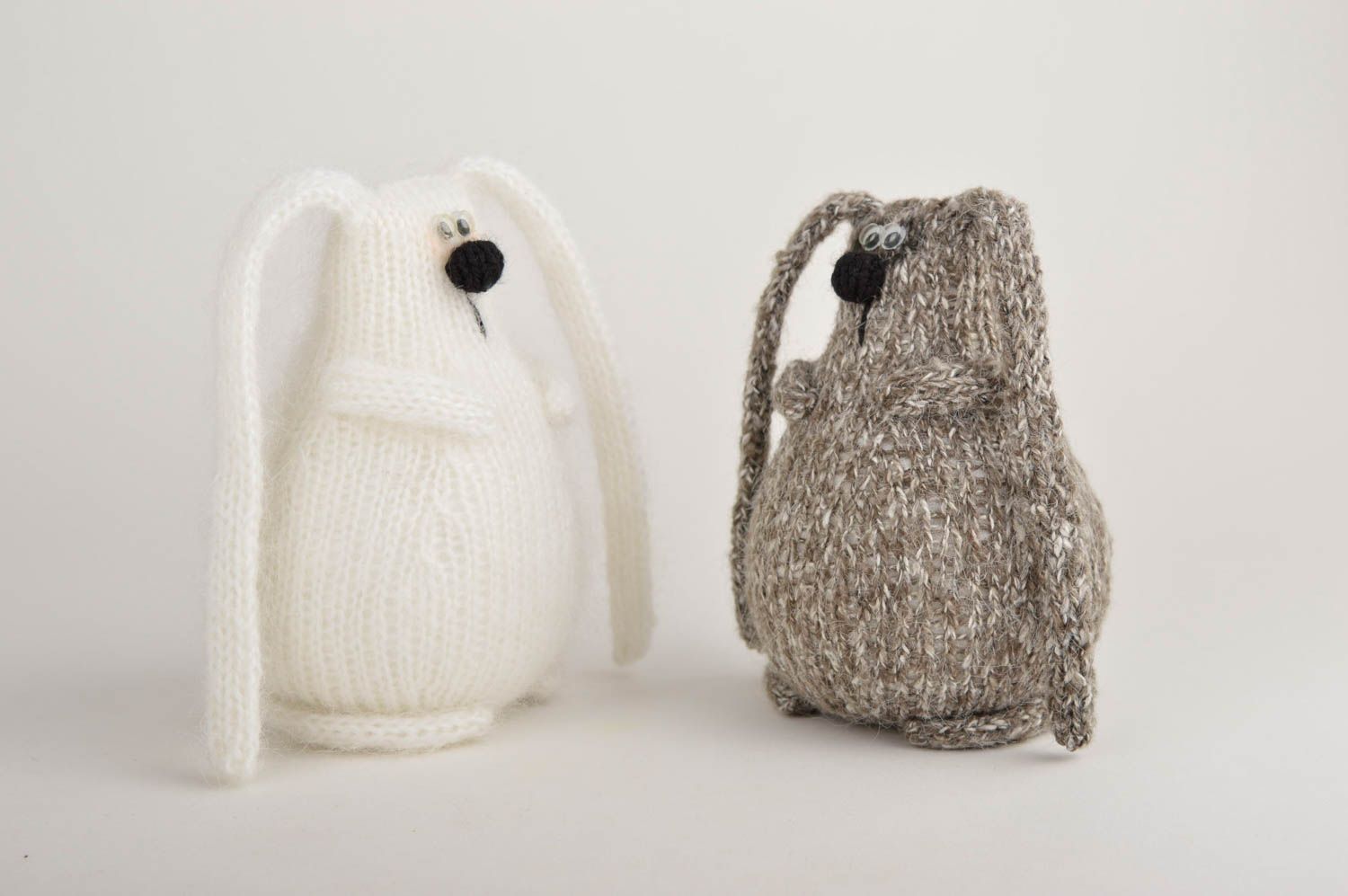Handmade set of soft toys 2 beautiful crocheted toys stylish rabbits gift photo 3