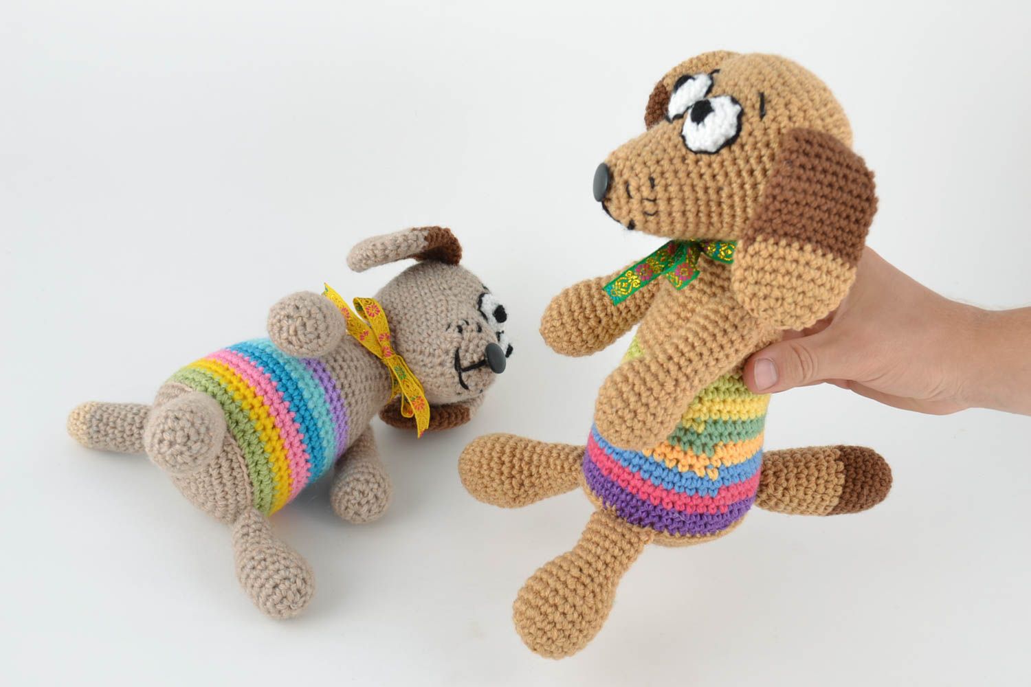 Set of 2 handmade soft toys crocheted of woolen and semi woolen threads dogs photo 5