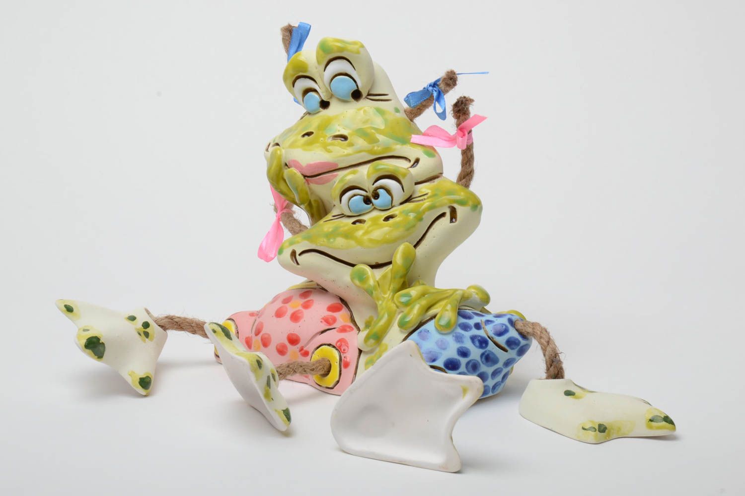 Clay money box figurine frogs small colorful funny handmade interior statuette photo 2