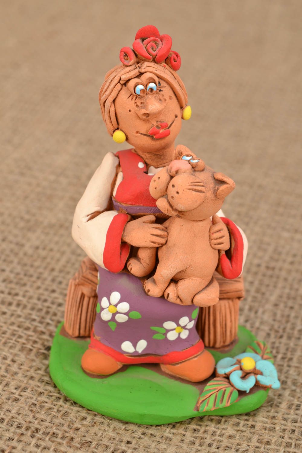 Homemade ceramic statuette Girl with Cat photo 1