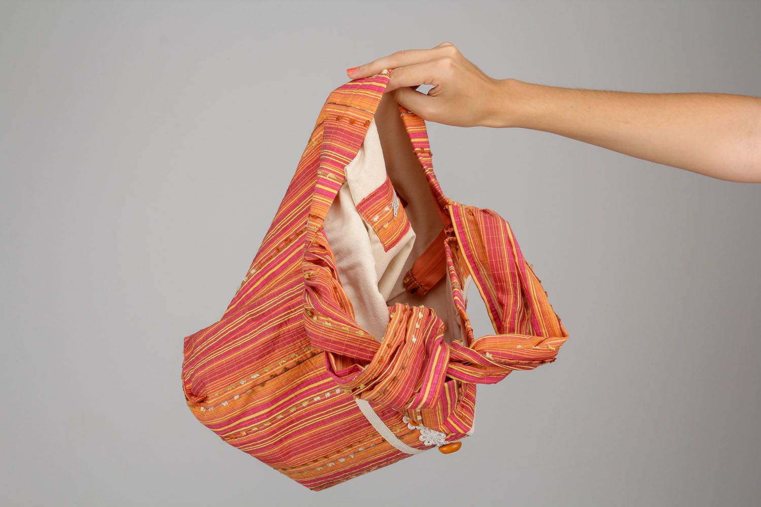 Borsa di cotone arancia fatta a mano borsetta interessante accessorio da ragazza foto 6